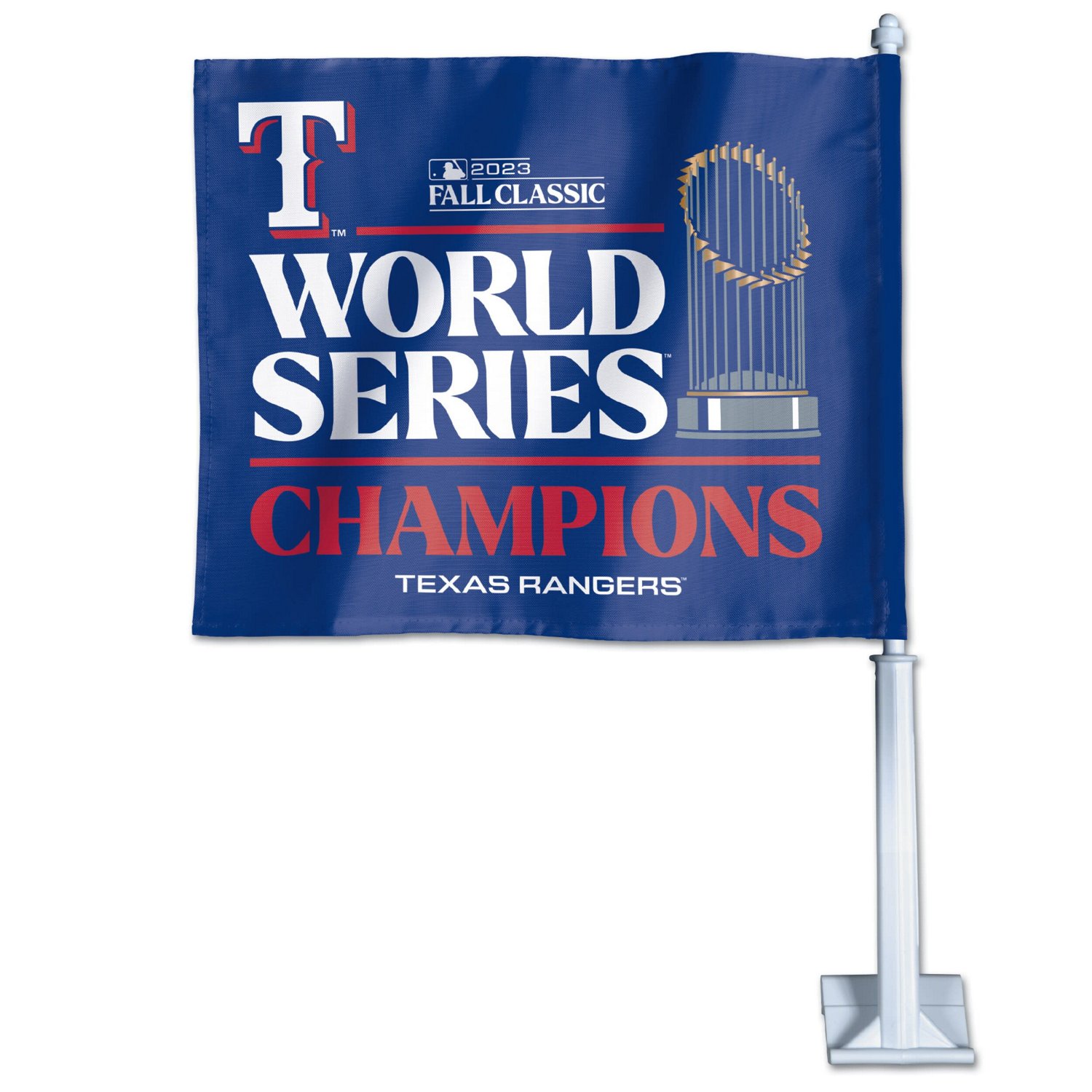 WinCraft Texas Rangers 2023 World Series Champions Locker Room 1175" x 14" Two-Sided Car Flag